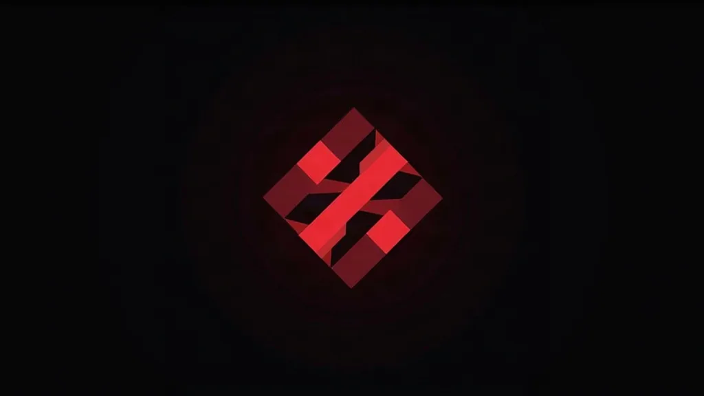 Apstraktni crveni 3D logotip sa geometrijskim oblicima na crnoj pozadini za vebdizajn