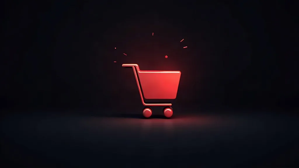 Neonska crvena ikona shopping cart-a na tamnoj pozadini - simboli e-commerce rešenja