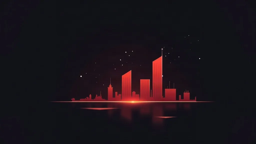 Crveni neon skyline sa sjajućim zgradama na tamnoj pozadini - ilustracija e-commerce rasta u Zaljevu