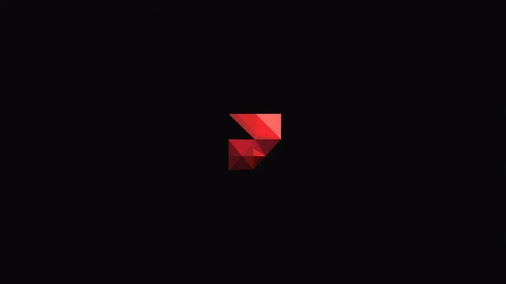 Geometrijski crveni logotip sa apstraktnim oblicima na crnoj pozadini - primer dizajna logotipa