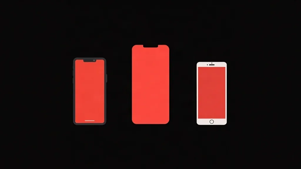 Tri mobilna telefona sa crvenim ekranima - prikaz mobile-first dizajna za različite veličine uređaja
