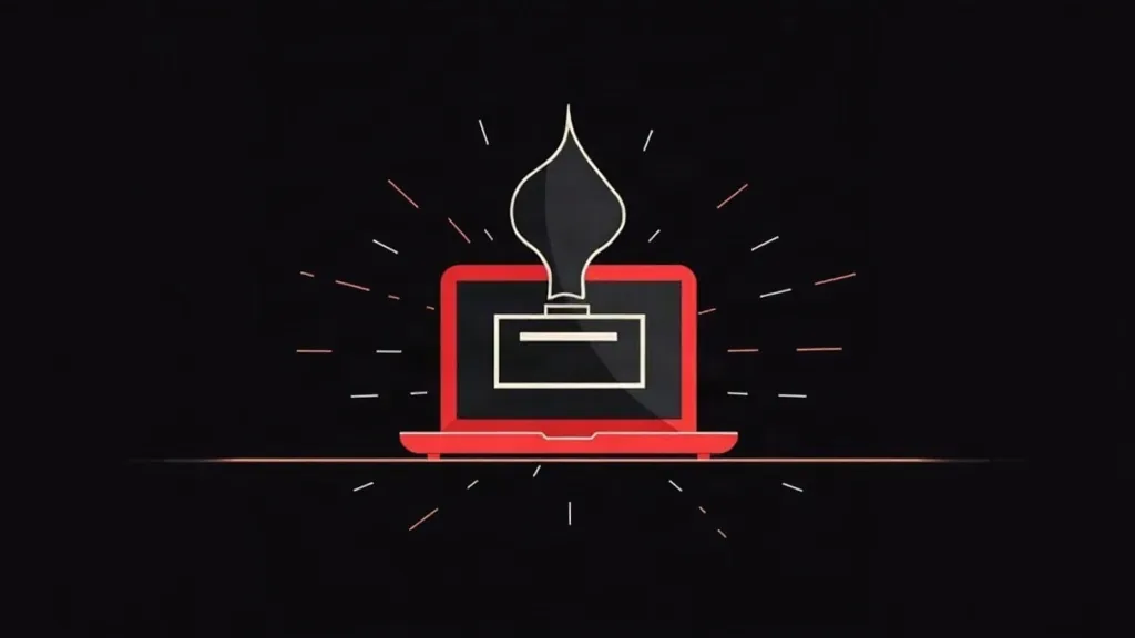 Laptop sa crvenim okovirom i kvačicom crtanja prikazuje kreativni dizajn veba za restorane i klinike
