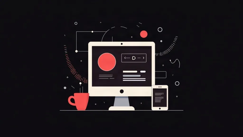 Dizajn web stranice sa računarom, mobilnim telefonom i krafnom - ilustracija za redizajn vebsajta