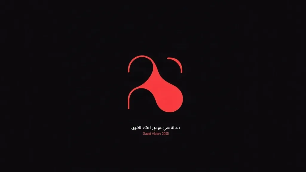 Logo rdeće boje sa arapskim tekstom "Saudi Vision 2030" na crnoj pozadini, simbol modernizacije