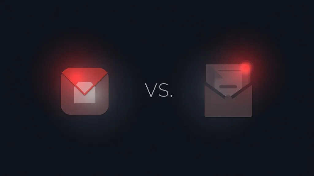 Poređenje Gmail-a i Outlook-a ikone sa crvenim svetlima na crnoj pozadini